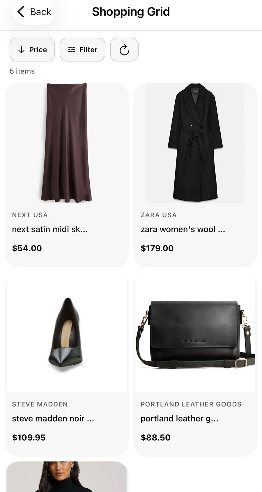 fitté shopping screenshot - curated shop